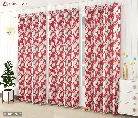 VJK FAB Leaf Floral Heavy Quality Curtains | Room Darkening Premium Fabric for Home Office | Parda for Living Room, Bedroom, Drawing Room | Curtains 5 Feet Long Set of 3, Red-thumb0