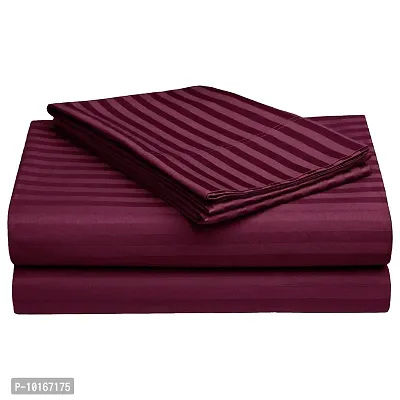 VJK FAB Premium Glace Cotton Satin Striped/Lining, Solid Plain Color, Wrinkle Free Bedsheet with Two Pillow Covers for Double Bed Queen Size for Home, Hotels, Guest House, Wine Red