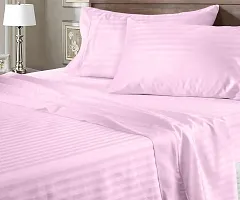 VJK FAB Premium Glace Cotton Satin Striped/Lining, Solid Plain Color, Wrinkle Free Bedsheet with Two Pillow Covers for Double Bed Queen Size for Home, Hotels, Guest House, Baby Pink-thumb1