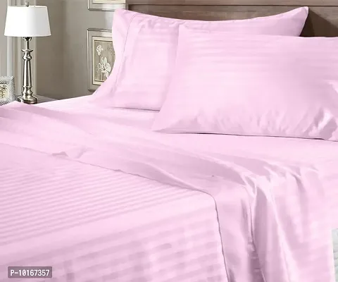 VJK FAB Premium Glace Cotton Satin Striped/Lining, Solid Plain Color, Wrinkle Free Bedsheet with Two Pillow Covers for Double Bed Queen Size for Home, Hotels, Guest House, Baby Pink-thumb2