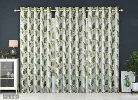 VJK FAB Heavy Gold Queen Fabric Leaves Design Curtains for Window, Door, Long Door, Drawing Room, Living Room (VJK-GQ-LEAVES-SETOF3-GREEN-5) 4X5 Feet, Set of 3 Pcs, Green