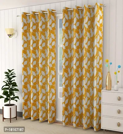 VJK FAB Leaf Floral Heavy Quality Curtains | Room Darkening Premium Fabric for Home Office | Parda for Living Room, Bedroom, Drawing Room | Curtains 5 Feet Long Set of 2, Yellow