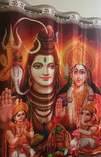 VJK FAB 3D Digital Printed Heavy Fabric Shiva Family God Design Curtains for Pooja Room, Temple, Home ( VJK-Shiv PARIVAAR-9) 4x9 feet, Set of 2 Pcs-thumb2