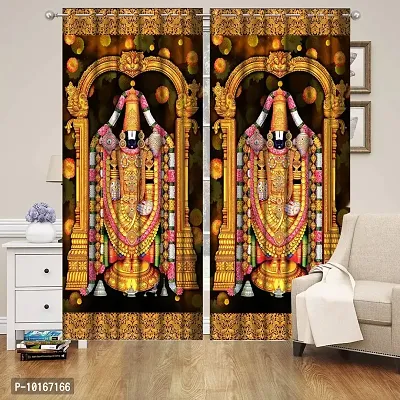 VJK FAB 3D Digital Printed Heavy Fabric Tirupati Balaji God Design Curtains for Pooja Room, Temple, Home ( VJK-3D-TIRUPATI BLALAJI-9 ) 4x9 feet, Set of 2 Pcs-thumb0