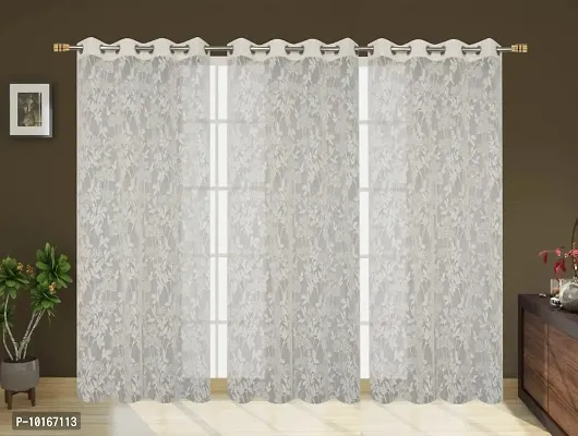 VJK FAB Net Flower Curtains for Window, Door, Long Door, Drawing Room. Living Room. Pooja Room (4X5 Feet ) Set of 3 Pcs (VJK-NET-FLORAL-SETOF3-CREAM-5) Cream