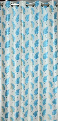 VJK FAB Heavy Gold Queen Fabric Leaves Design Curtains for Window, Door, Long Door, Drawing Room, Living Room (VJK-GQ-LEAVES-SETOF3-SKY Blue-9) 4X9 Feet, Set of 3 Pcs, Sky Blue-thumb3