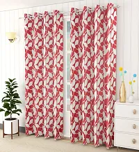 VJK FAB Leaf Floral Heavy Quality Curtains | Room Darkening Premium Fabric for Home Office | Parda for Living Room, Bedroom, Drawing Room | Curtains 5 Feet Long Set of 3, Red-thumb1