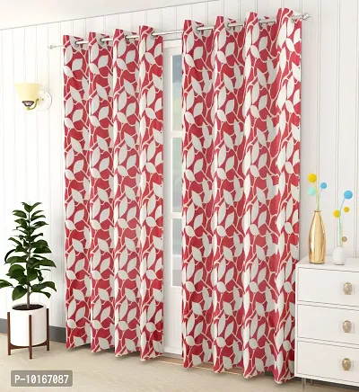 VJK FAB Leaf Floral Heavy Quality Curtains | Room Darkening Premium Fabric for Home Office | Parda for Living Room, Bedroom, Drawing Room | Curtains 5 Feet Long Set of 3, Red-thumb2