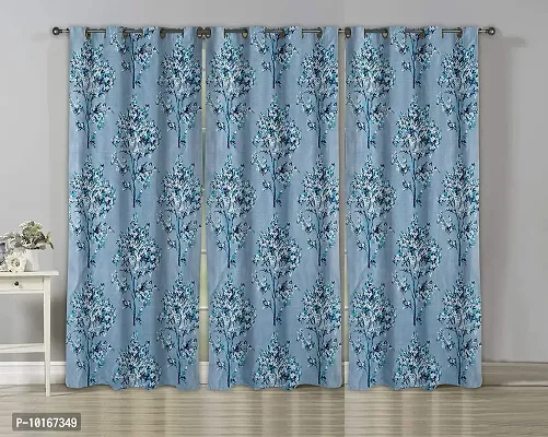 VJK FAB Tree Design Printed Curtains for Home, Window, Door, Drawing Room (VJK-KNITTING-TREE-SETOF3-AQUA-5) 4x5 feet, Set of 3 pcs, Sky Blue