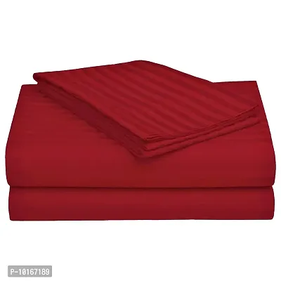 VJK FAB Premium Glace Cotton Satin Striped/Lining, Solid Plain Color, Wrinkle Free Bedsheet with Two Pillow Covers for Double Bed Queen Size for Home, Hotels, Guest House, Maroon