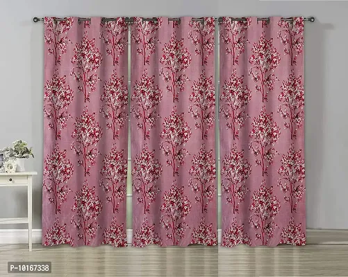 VJK FAB Tree Design Printed Curtains for Home, Window, Door, Drawing Room (VJK-KNITTING-TREE-SETOF3-MAROON-7) 4x7 feet, Set of 3 pcs, Maroon