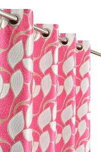 VJK FAB Leaf Floral Heavy Quality Curtains | Room Darkening Premium Fabric for Home Office | Parda for Living Room, Bedroom, Drawing Room | Curtains 7 Feet Long Set of 3, Pink-thumb1