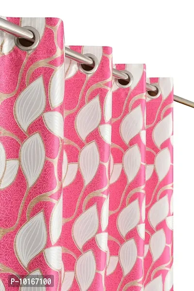 VJK FAB Leaf Floral Heavy Quality Curtains | Room Darkening Premium Fabric for Home Office | Parda for Living Room, Bedroom, Drawing Room | Curtains 7 Feet Long Set of 3, Pink-thumb2