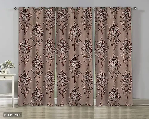 VJK FAB Tree Design Printed Curtains for Home, Window, Door, Drawing Room (VJK-KNITTING-TREE-SETOF3-COFFEE-9) 4x9 feet, Set of 3 pcs, Coffee