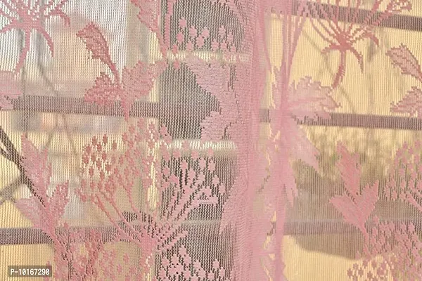 VJK FAB Net Flower Curtains for Window, Door, Long Door, Drawing Room. Living Room. Pooja Room (4X5 Feet ) Set of 3 Pcs (VJK-NET-FLORAL-SETOF3-PINK-5) Pink-thumb3