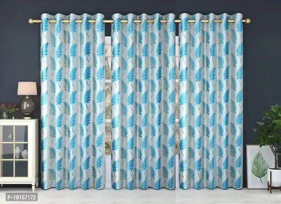 VJK FAB Heavy Gold Queen Fabric Leaves Design Curtains for Window, Door, Long Door, Drawing Room, Living Room (VJK-GQ-LEAVES-SETOF3-SKY Blue-9) 4X9 Feet, Set of 3 Pcs, Sky Blue-thumb0