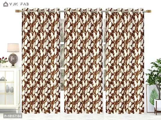 VJK FAB Leaf Floral Heavy Quality Curtains | Room Darkening Premium Fabric for Home Office | Parda for Living Room, Bedroom, Drawing Room | Curtains 9 Feet Long Set of 3, Coffee