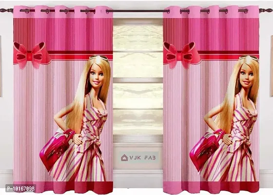 VJK FAB 3D Digital Printed Barbie Design Curtains for Kids Room, Window, Door, Home (VJK-3D-BARBIE-PINK-5 ) 4x5 feet, Set of 2 Pcs, Pink