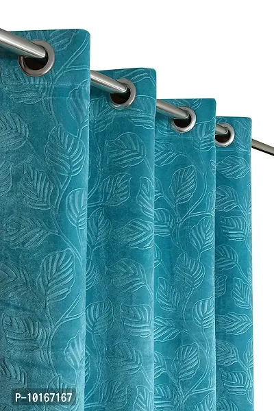 VJK FAB Velvet Leaves Designer Curtains for Window, Long Door, Living Room, Bedroom, Draiwng Room (VJK-Velvet-Leaves-Sky Blue-5) Set of 2 Pcs, 4x5 feet Long, Sky Blue