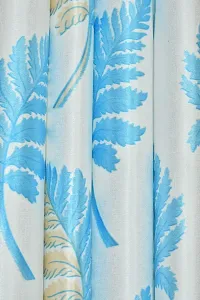 VJK FAB Heavy Gold Queen Fabric Leaves Design Curtains for Window, Door, Long Door, Drawing Room, Living Room (VJK-GQ-LEAVES-SETOF3-SKY Blue-9) 4X9 Feet, Set of 3 Pcs, Sky Blue-thumb2