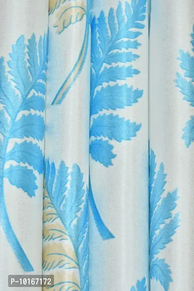 VJK FAB Heavy Gold Queen Fabric Leaves Design Curtains for Window, Door, Long Door, Drawing Room, Living Room (VJK-GQ-LEAVES-SETOF3-SKY Blue-9) 4X9 Feet, Set of 3 Pcs, Sky Blue-thumb3