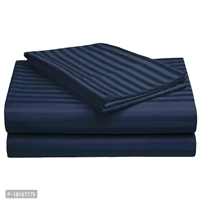 VJK FAB Premium Glace Cotton Satin Striped/Lining, Solid Plain Color, Wrinkle Free Bedsheet with Two Pillow Covers for Double Bed Queen Size for Home, Hotels, Guest House, Blue