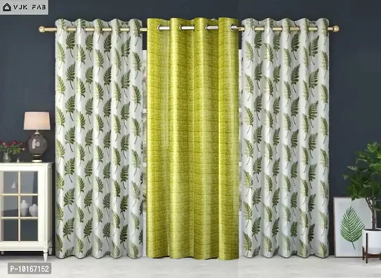 VJK FAB Heavy Gold Queen Fabric Leaves & Texture Design Curtains for Window, Door, Long Door, Drawing Room, Living Room (VJK-GQ-Leaves 2 Texture 1-SETOF3-GREEN-9) 4X9 Feet, Set of 3 Pcs, Green-thumb0