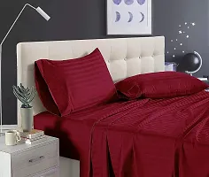 VJK FAB Premium Glace Cotton Satin Striped/Lining, Solid Plain Color, Wrinkle Free Bedsheet with Two Pillow Covers for Double Bed Queen Size for Home, Hotels, Guest House, Maroon-thumb2