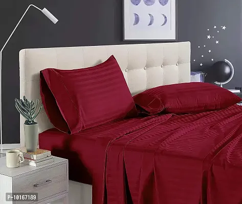 VJK FAB Premium Glace Cotton Satin Striped/Lining, Solid Plain Color, Wrinkle Free Bedsheet with Two Pillow Covers for Double Bed Queen Size for Home, Hotels, Guest House, Maroon-thumb3