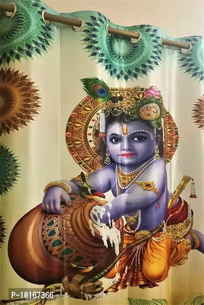 VJK FAB 3D Digital Printed Heavy Fabric Bal Gopal Krishna God Design Curtains for Pooja Room, Temple, Home ( VJK-3D-BALGOPAL-5 ) 4x5 feet, Set of 2 Pc-thumb3