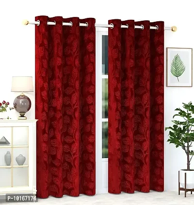 VJK FAB Velvet Leaves Designer Curtains for Window, Long Door, Living Room, Bedroom, Draiwng Room (VJK-Velvet-Leaves-Maroon-9) Set of 2 Pcs, 4x9 feet Long, Maroon-thumb2