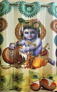 VJK FAB 3D Digital Printed Heavy Fabric Bal Gopal Krishna God Design Curtains for Pooja Room, Temple, Home ( VJK-3D-BALGOPAL-5 ) 4x5 feet, Set of 2 Pc-thumb1