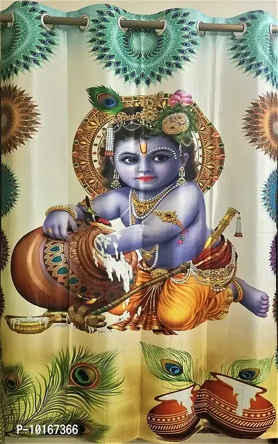 VJK FAB 3D Digital Printed Heavy Fabric Bal Gopal Krishna God Design Curtains for Pooja Room, Temple, Home ( VJK-3D-BALGOPAL-5 ) 4x5 feet, Set of 2 Pc-thumb2