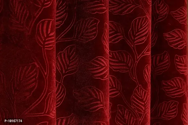 VJK FAB Velvet Leaves Designer Curtains for Window, Long Door, Living Room, Bedroom, Draiwng Room (VJK-Velvet-Leaves-Maroon-9) Set of 2 Pcs, 4x9 feet Long, Maroon-thumb4