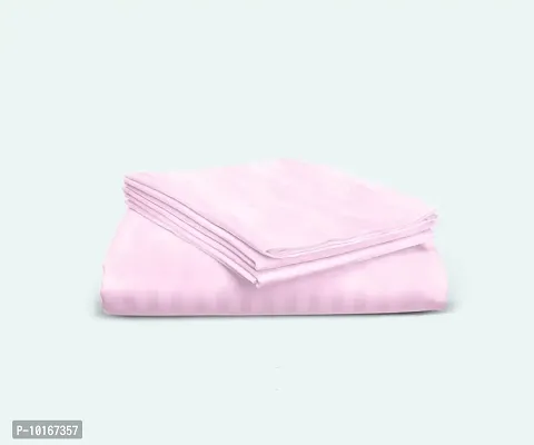 VJK FAB Premium Glace Cotton Satin Striped/Lining, Solid Plain Color, Wrinkle Free Bedsheet with Two Pillow Covers for Double Bed Queen Size for Home, Hotels, Guest House, Baby Pink-thumb0