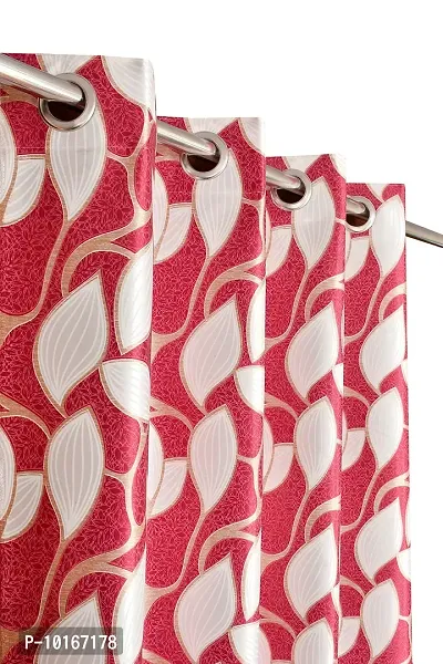 VJK FAB Leaf Floral Heavy Quality Curtains | Room Darkening Premium Fabric for Home Office | Parda for Living Room, Bedroom, Drawing Room | (VJK-WHITE LEAF-GQ-RED-5) Curtains 9 Feet Long Set of 2, Red-thumb2