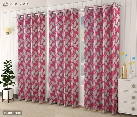 VJK FAB Leaf Floral Heavy Quality Curtains | Room Darkening Premium Fabric for Home Office | Parda for Living Room, Bedroom, Drawing Room | Curtains 7 Feet Long Set of 3, Pink