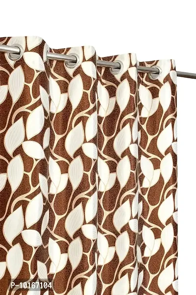 VJK FAB Leaf Floral Heavy Quality Curtains | Room Darkening Premium Fabric for Home Office | Parda for Living Room, Bedroom, Drawing Room | Curtains 9 Feet Long Set of 3, Coffee-thumb2