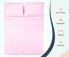 VJK FAB Premium Glace Cotton Satin Striped/Lining, Solid Plain Color, Wrinkle Free Bedsheet with Two Pillow Covers for Double Bed Queen Size for Home, Hotels, Guest House, Baby Pink-thumb3