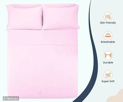 VJK FAB Premium Glace Cotton Satin Striped/Lining, Solid Plain Color, Wrinkle Free Bedsheet with Two Pillow Covers for Double Bed Queen Size for Home, Hotels, Guest House, Baby Pink-thumb4