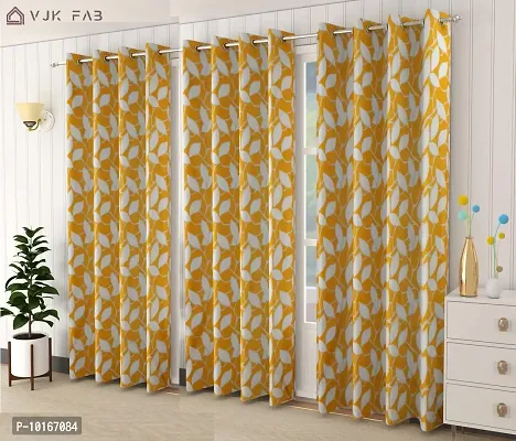 VJK FAB Leaf Floral Heavy Quality Curtains | Room Darkening Premium Fabric for Home Office | Parda for Living Room, Bedroom, Drawing Room | Curtains 5 Feet Long Set of 3, Yellow-thumb0