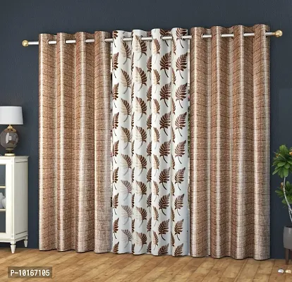 VJK FAB Heavy Gold Queen Fabric Leaves & Texture Design Curtains for Window, Door, Long Door, Drawing Room, Living Room (VJK-GQ-Leaves 1 Texture 2-SETOF3-COFFEE-7) 4X7 Feet, Set of 3 Pcs, Coffee-thumb0