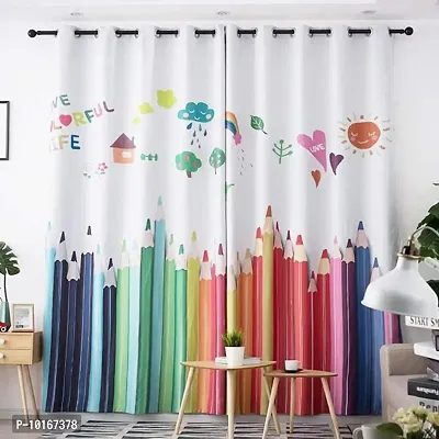 VJK FAB 3D Pencil Colors Design Curtains for Kids Room, Window, Door (VJK-3D-PENCIL Colors-5) 4x5 feet, Pack of 2 pcs-thumb0