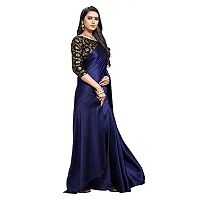 Sanwariya Silks Women's Trendy Satin Plain Saree with Unstitched Blouse Piece (Matka Navy Blue)-thumb3