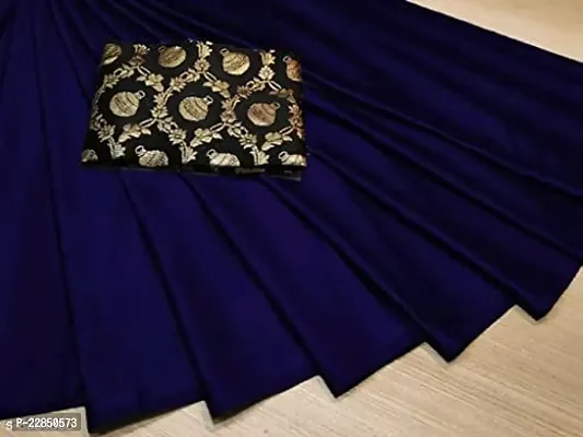 Sanwariya Silks Women's Trendy Satin Plain Saree with Unstitched Blouse Piece (Matka Navy Blue)-thumb5
