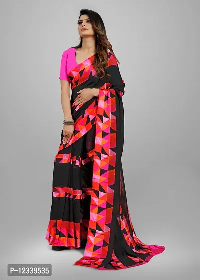 Stylish Pink Printed Georgette Saree With Blouse Piece For Women