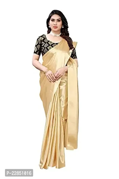 Sanwariya Silks Women's Trendy Satin Plain Saree with Unstitched Blouse Piece (KAJUKATLI CHIKU)