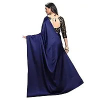Sanwariya Silks Women's Trendy Satin Plain Saree with Unstitched Blouse Piece (Matka Navy Blue)-thumb1