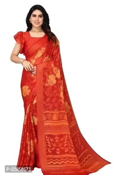 Sitanjali Women's Floral Printed Brasso Saree with Blouse (RUBY_RED)