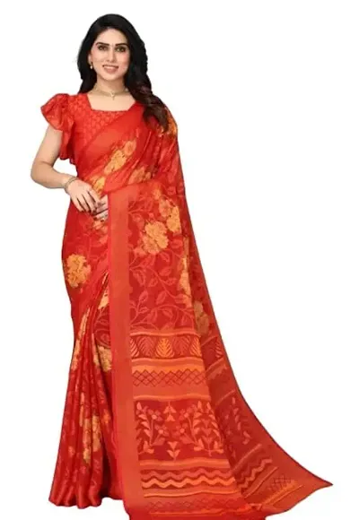 Sitanjali Women's Floral Printed Brasso Saree with Blouse